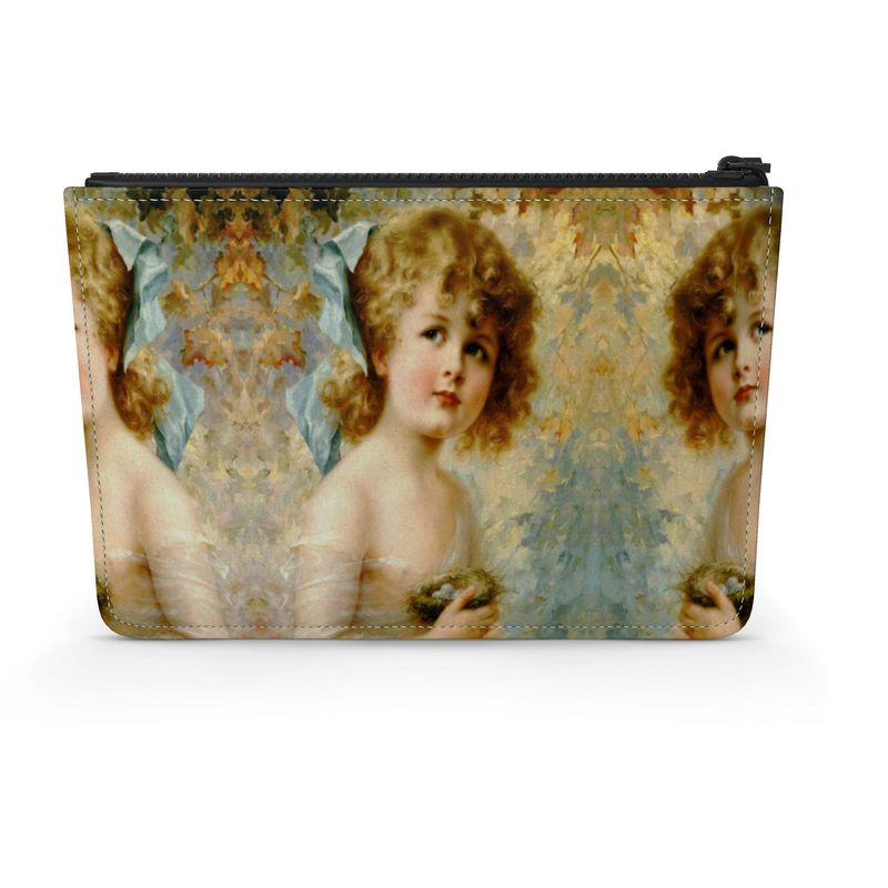 Victorian Girl design print, design Girl Holding a Nest, 100% luxury Leather Pouch