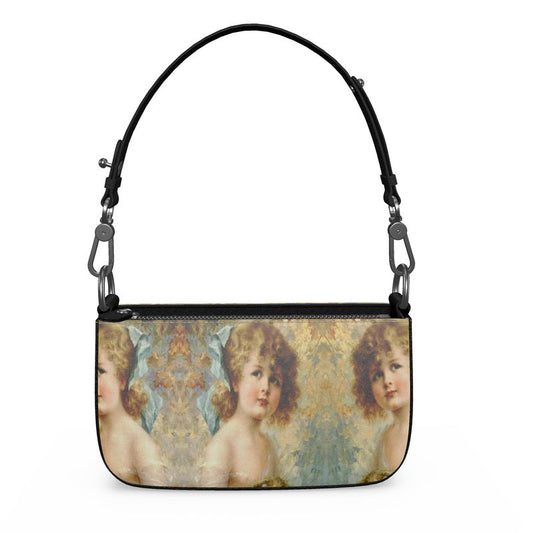 Victorian Girl design print, design Girl Holding a Nest, 100% luxury leather Zip Box Bag