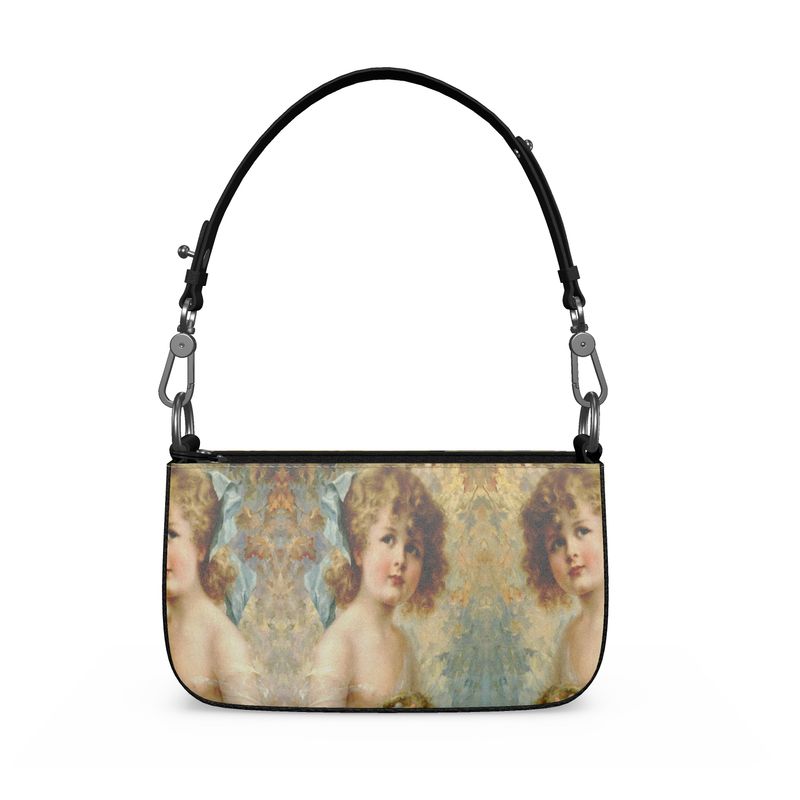 Victorian Girl design print, design Girl Holding a Nest, 100% luxury leather Zip Box Bag