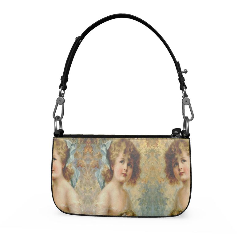 Victorian Girl design print, design Girl Holding a Nest, 100% luxury leather Zip Box Bag