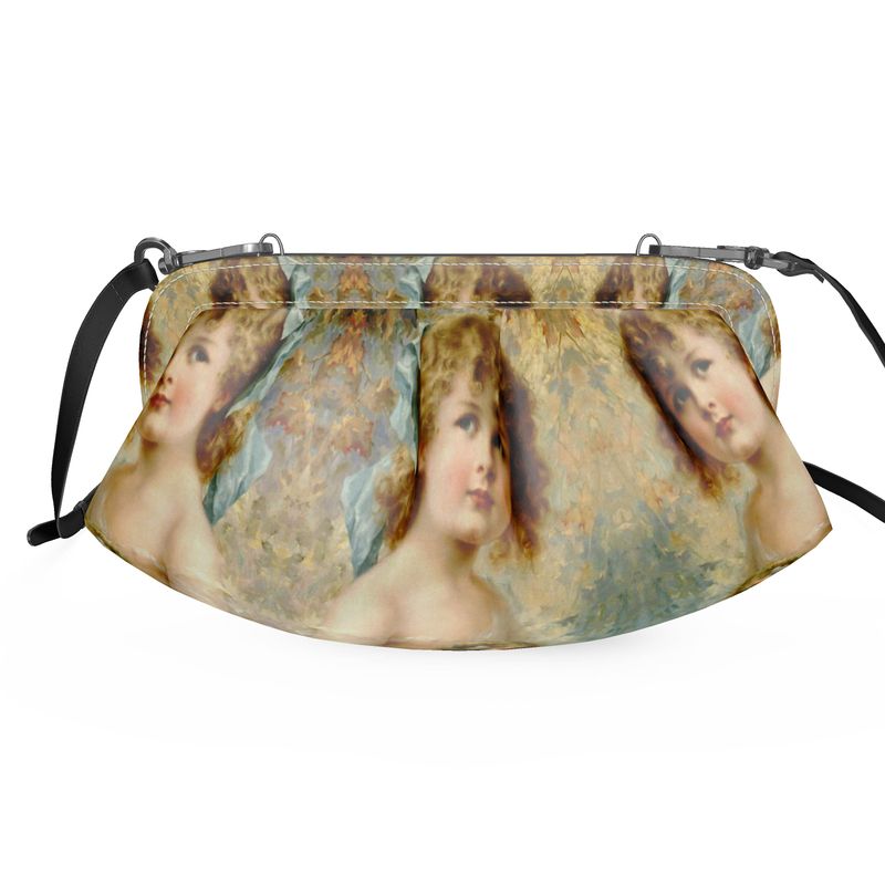 Victorian Girl design print, design Girl Holding a Nest, 100% luxury leather Pleated Soft Frame Bag