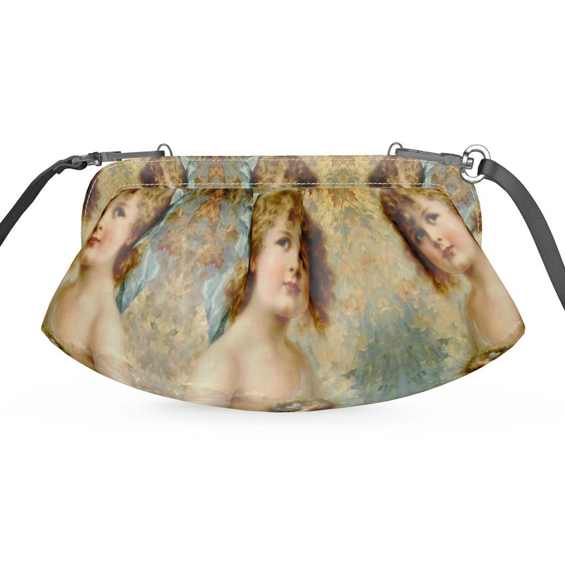 Victorian Girl design print, design Girl Holding a Nest, 100% luxury leather Pleated Soft Frame Bag