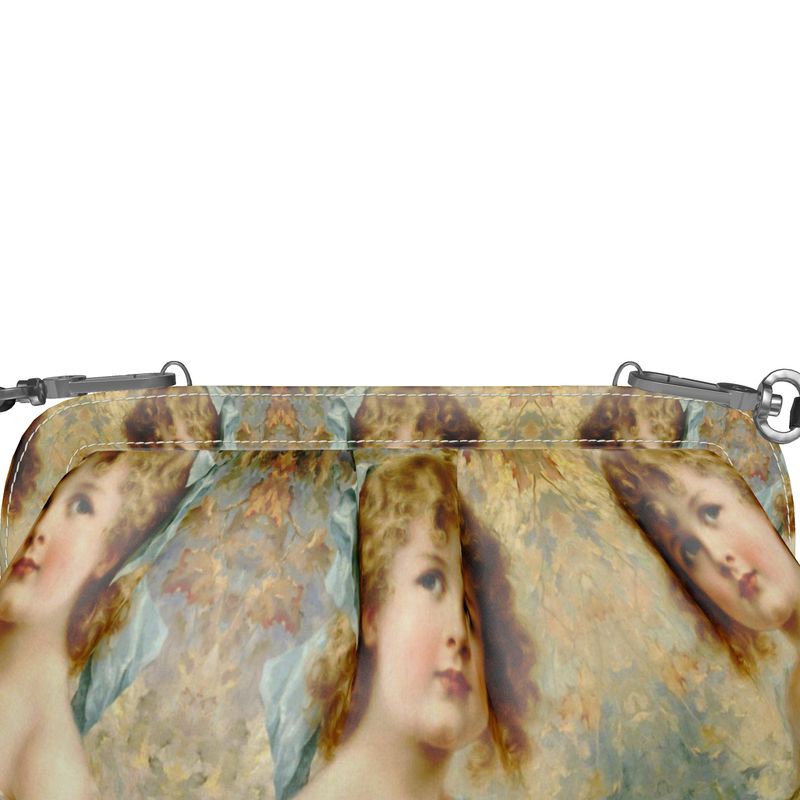 Victorian Girl design print, design Girl Holding a Nest, 100% luxury leather Pleated Soft Frame Bag