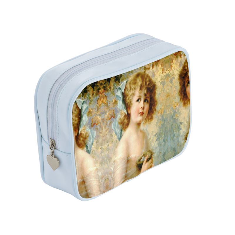 Victorian Girl design print, design Girl Holding a Nest, leather or vinyl with fabric Make Up Bags