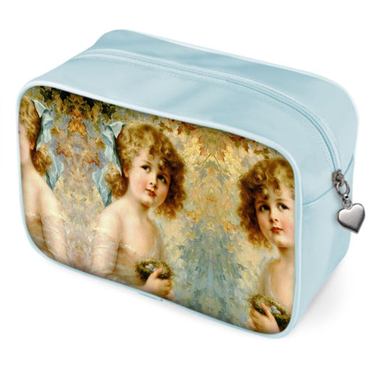 Victorian Girl design print, design Girl Holding a Nest, 100% luxury leather Toiletry Bags