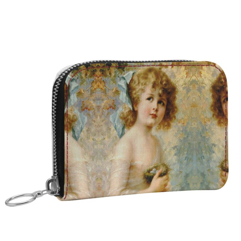 Victorian Girl design print, design Girl Holding a Nest, 100% luxury Small Leather Zip Purse