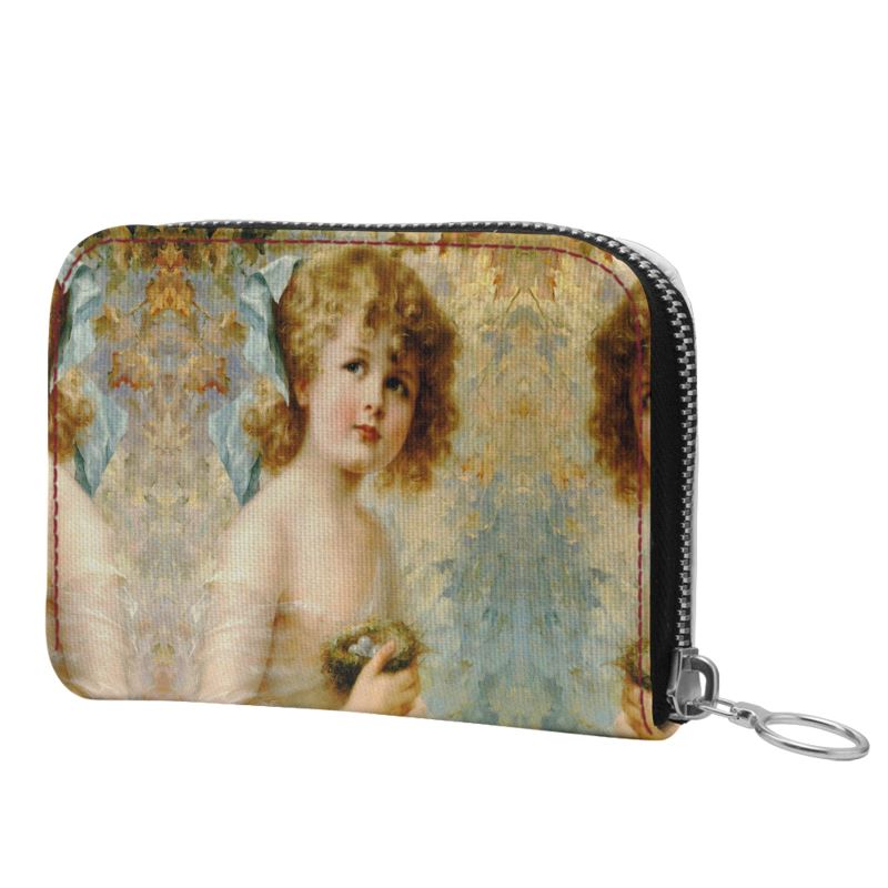 Victorian Girl design print, design Girl Holding a Nest, 100% luxury Small Leather Zip Purse