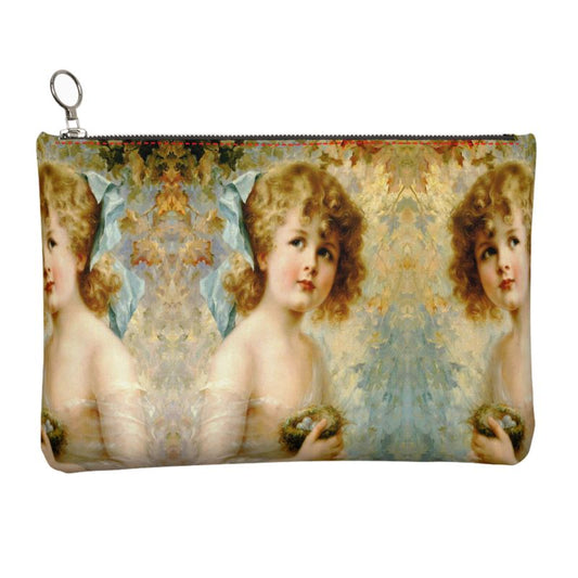 Victorian Girl design print, design Girl Holding a Nest, 100% luxury leather Clutch Bag