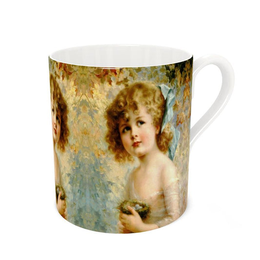 Victorian Girl design print, Girl Holding a Nest, Bone China Mug