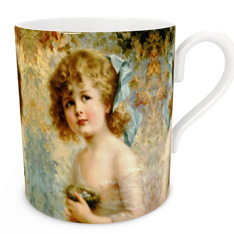 Victorian Girl design print, Girl Holding a Nest, Bone China Mug