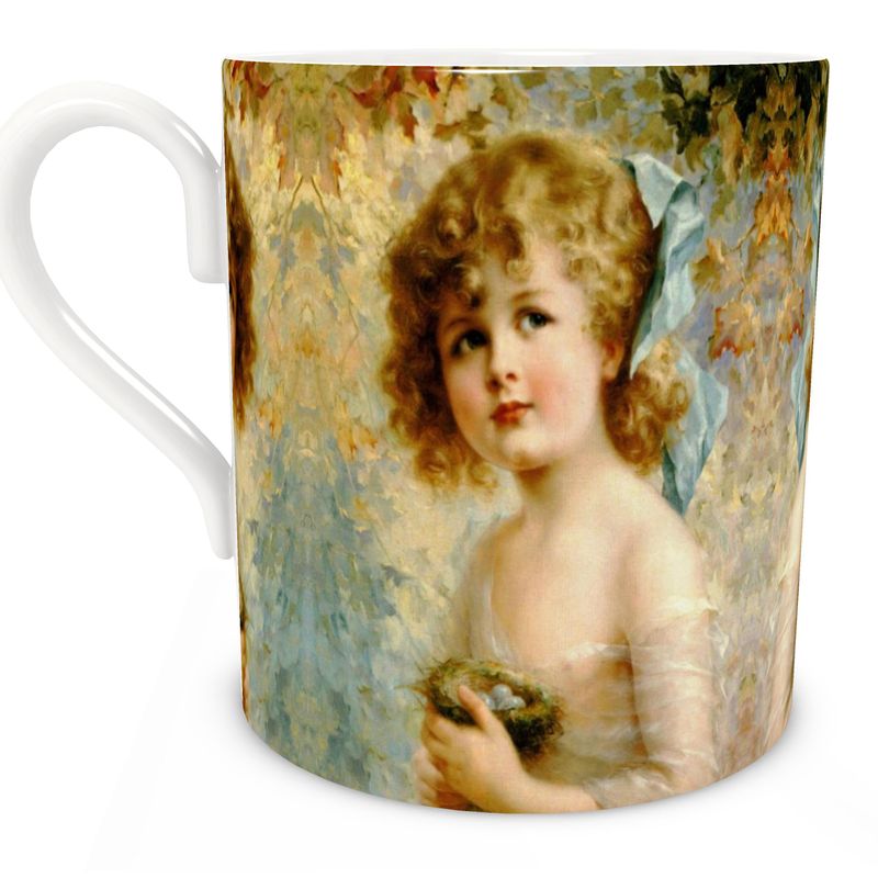 Victorian Girl design print, Girl Holding a Nest, Bone China Mug