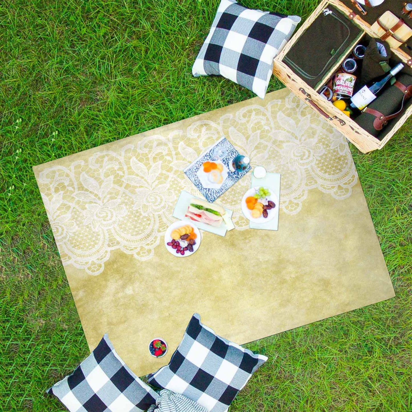 Victorian lace print waterproof picnic mat, 69 x 55in, design 44