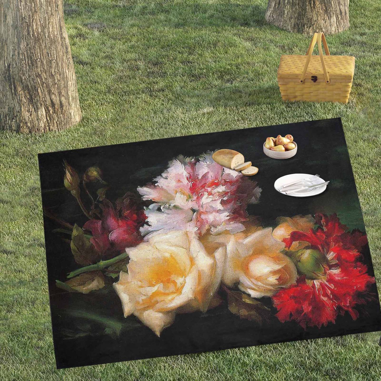 Vintage Floral waterproof picnic mat, 69 x 55in, Design 30