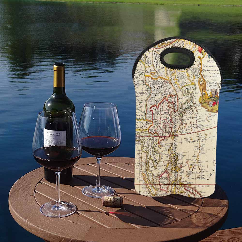 2 Bottle Antique map wine bag,Design 10