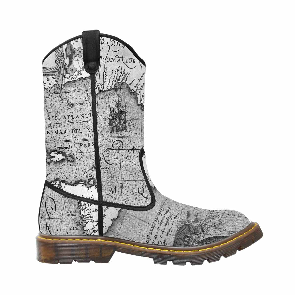 Antique Map design womens western lumber boots, Design 44