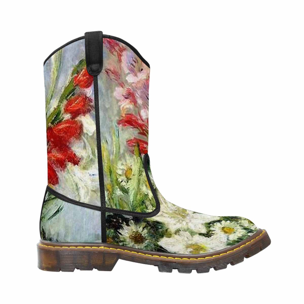 Vintage floral print, western lumber boots Design 43