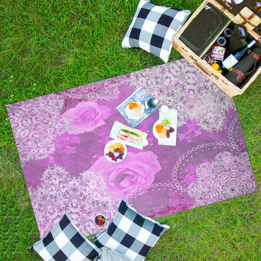 Victorian lace print waterproof picnic mat, 81 x 55in, design 03