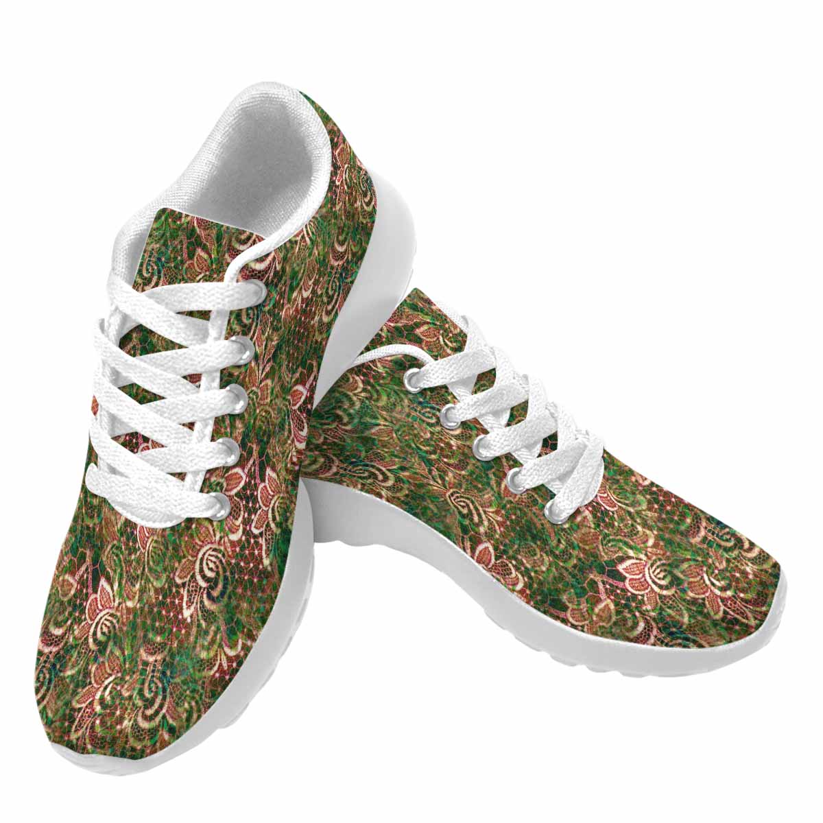 Victorian lace print, womens cute casual or running sneakers, design 34