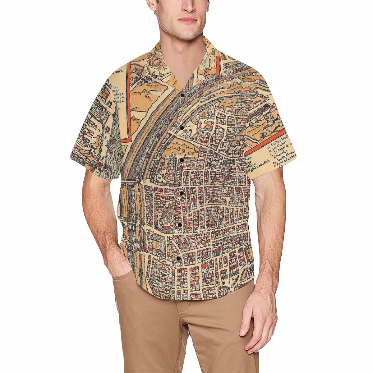 Antique Map design Hawaiian mens shirt, Design 49