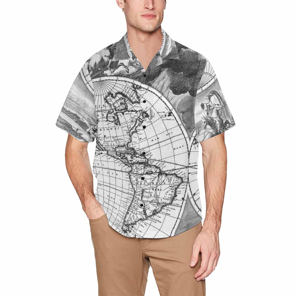 Antique Map design Hawaiian mens shirt, Design 17