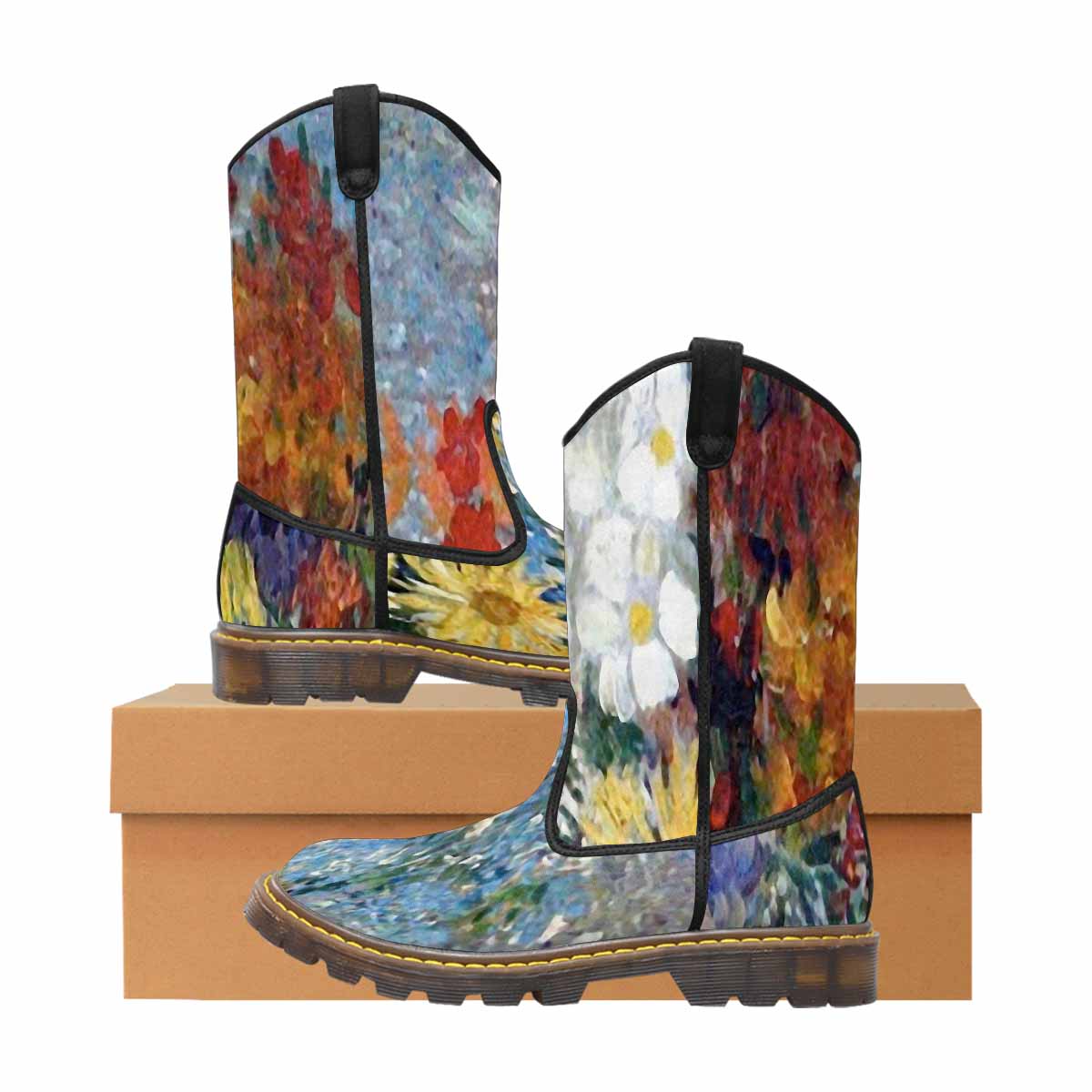 Vintage floral print, western lumber boots Design 41