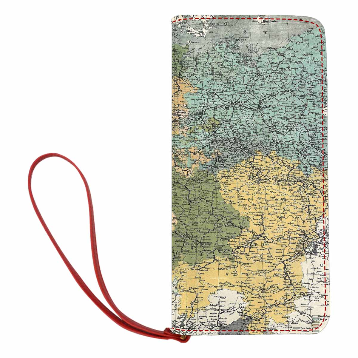 Antique Map design , womens wallet, clutch purse, Red TrimDesign 18