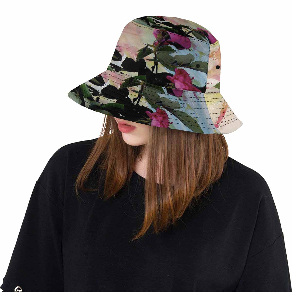 Vintage floral unisex bucket boonie Hat, outdoors hat, Design 21