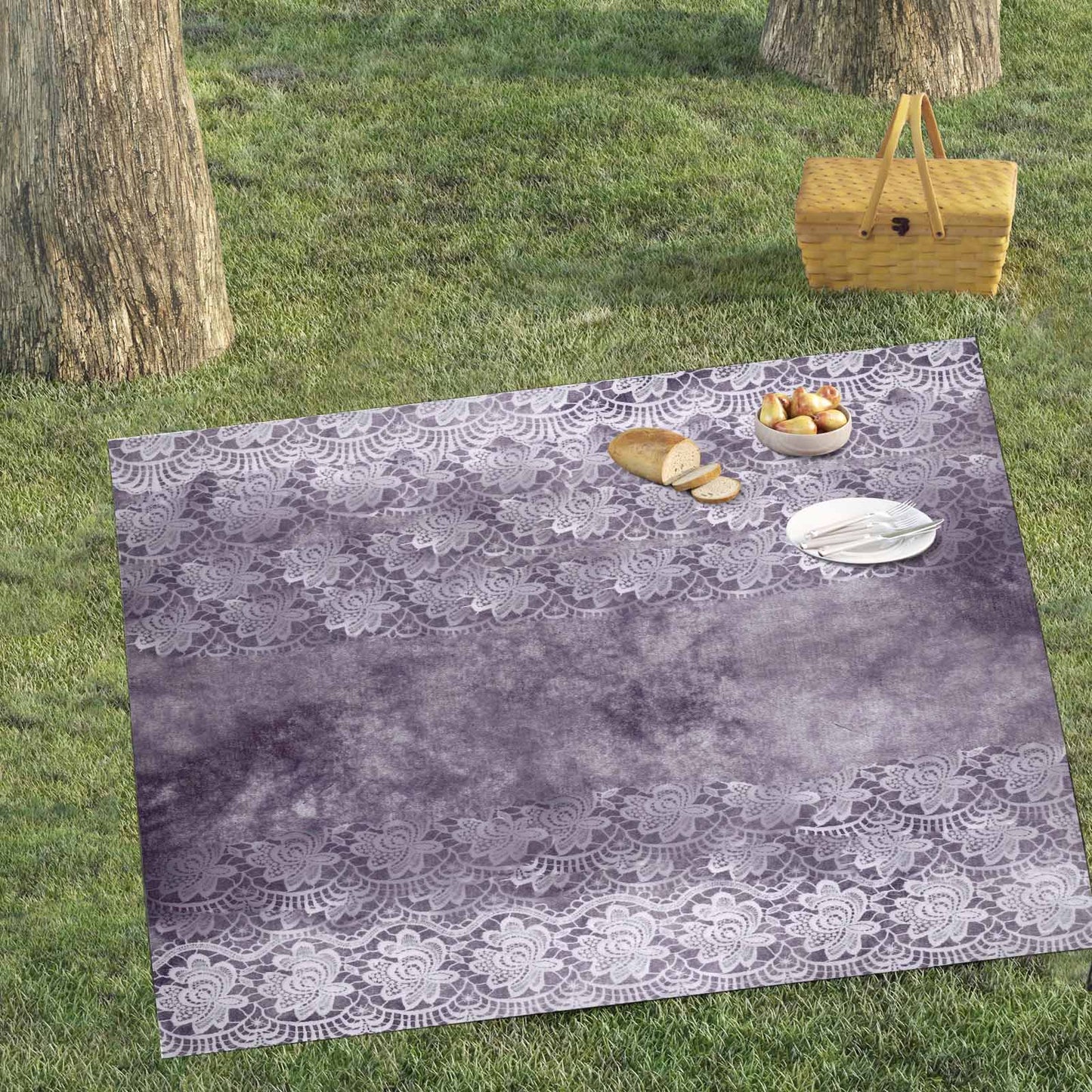 Victorian lace print waterproof picnic mat, 69 x 55in, design 39