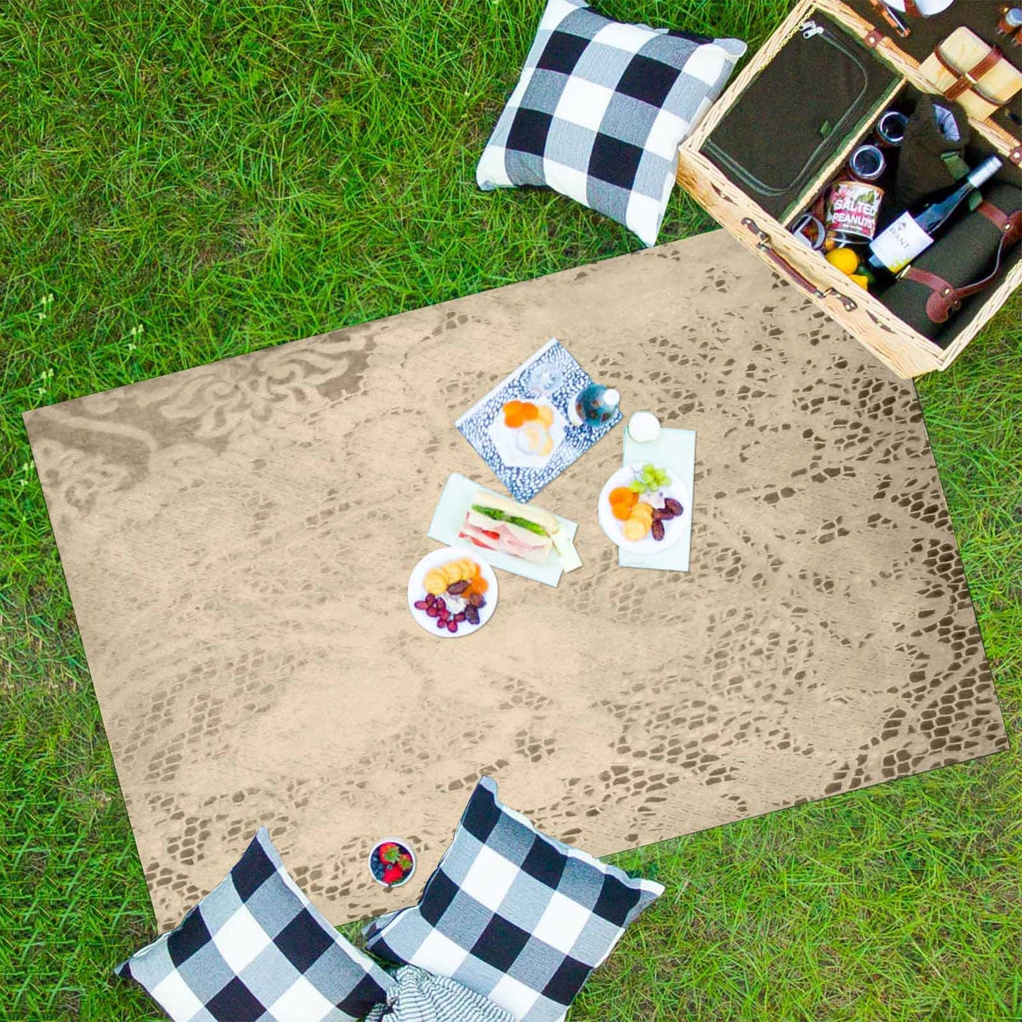 Victorian lace print waterproof picnic mat, 81 x 55in, design 26