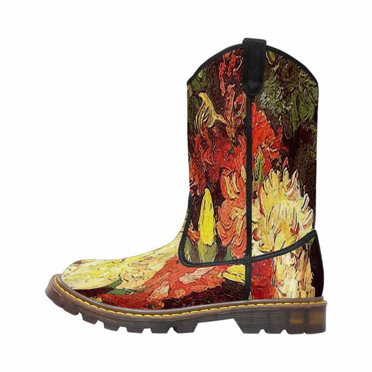 Vintage floral print, western lumber boots Design 33