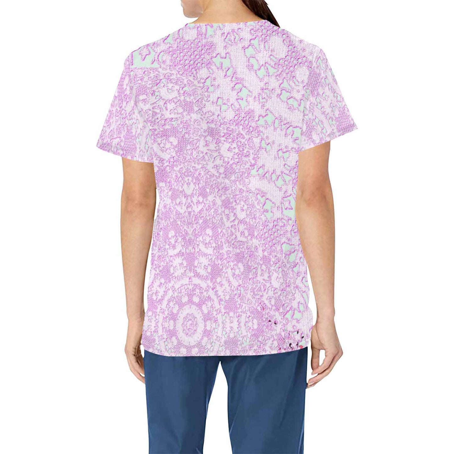 Victorian lace print professional scrubs, nurses scrub, unisex, design 09