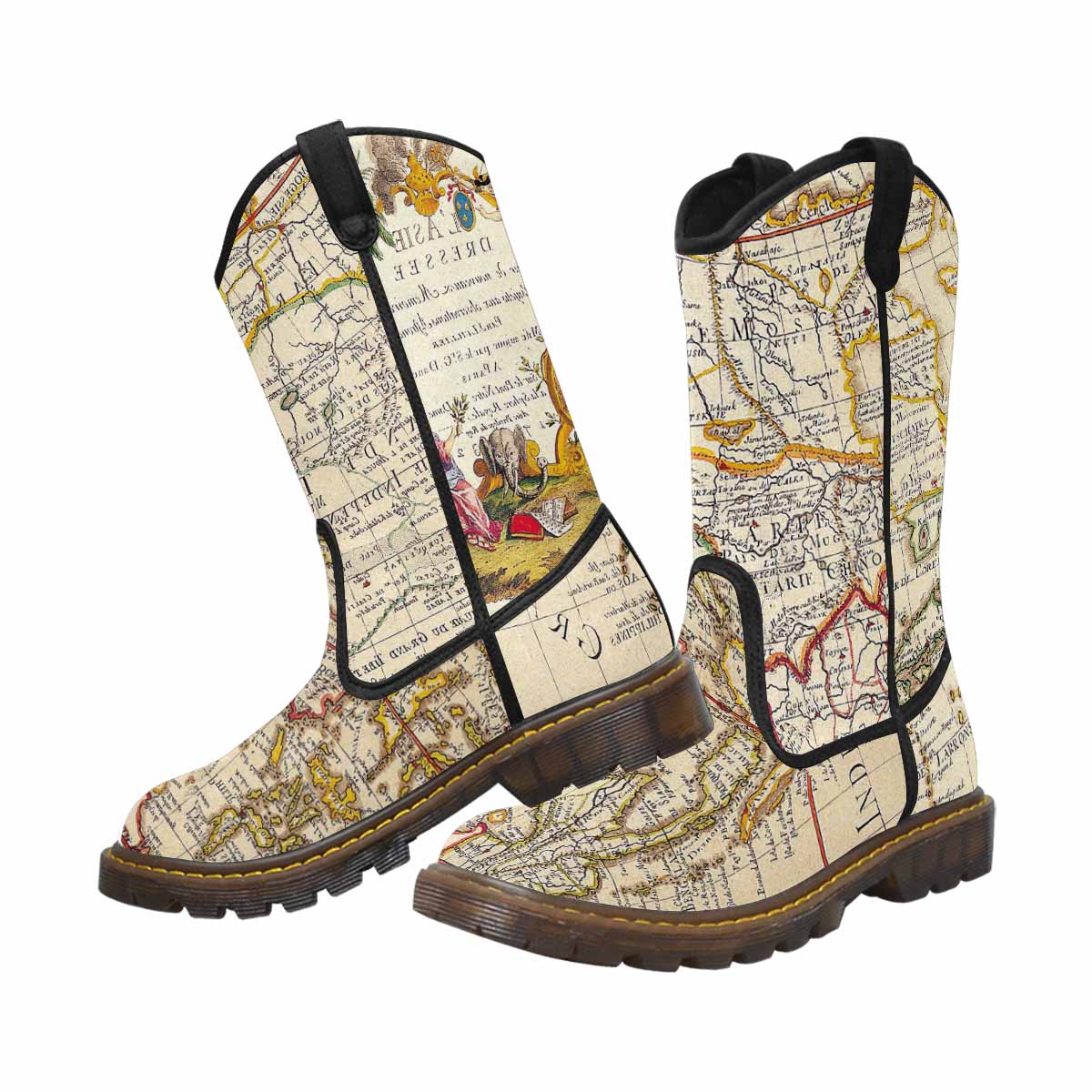 Antique Map design womens western lumber boots, Design 10