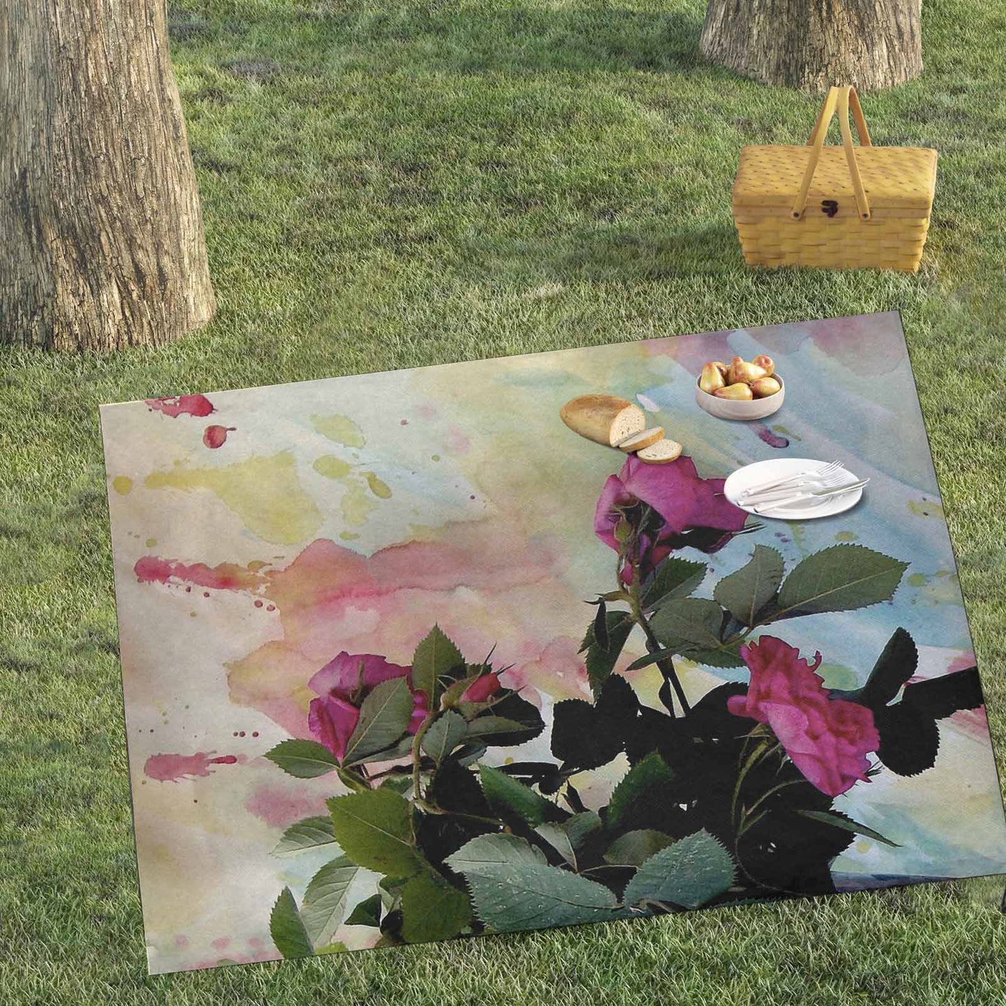 Vintage Floral waterproof picnic mat, 69 x 55in, Design 21