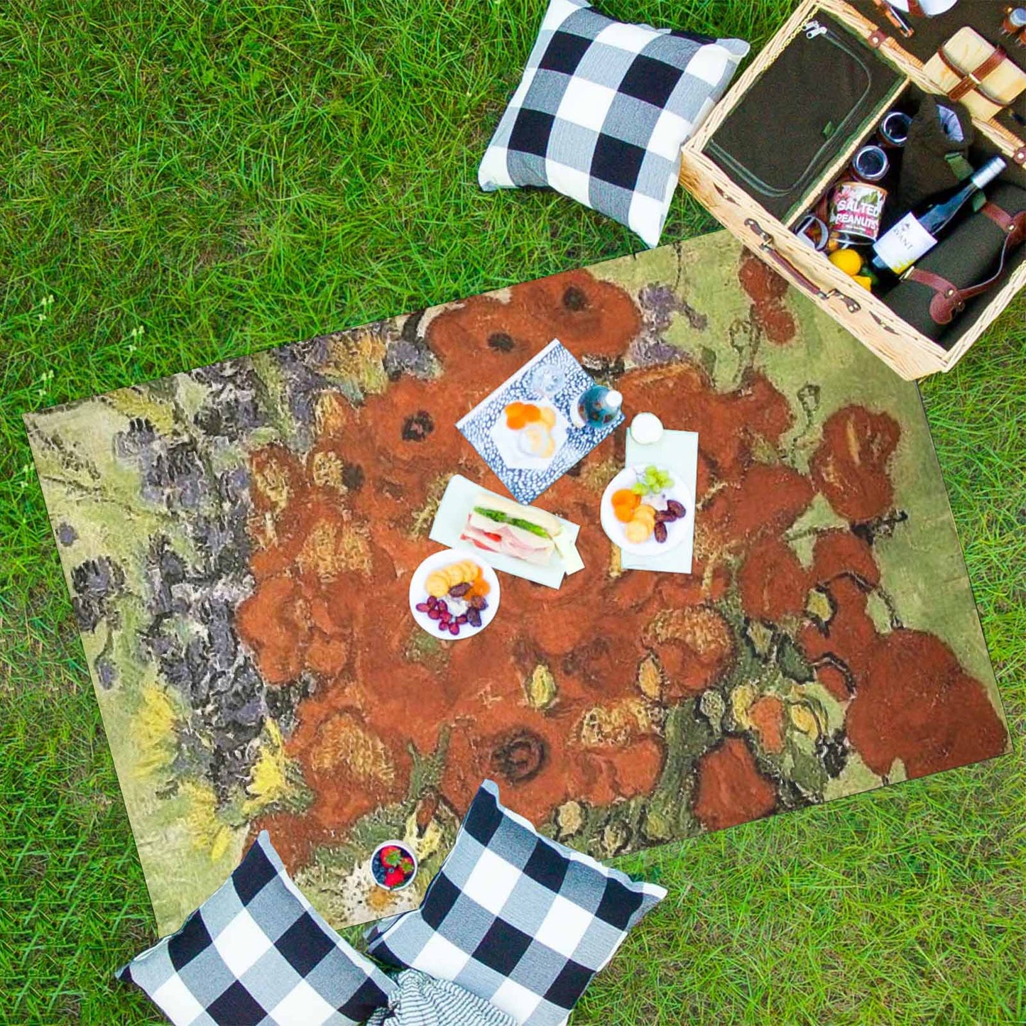 Vintage Floral waterproof picnic mat, 81 x 55in, Design 56