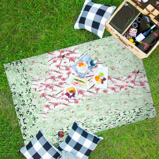 Victorian lace print waterproof picnic mat, 81 x 55in, design 10