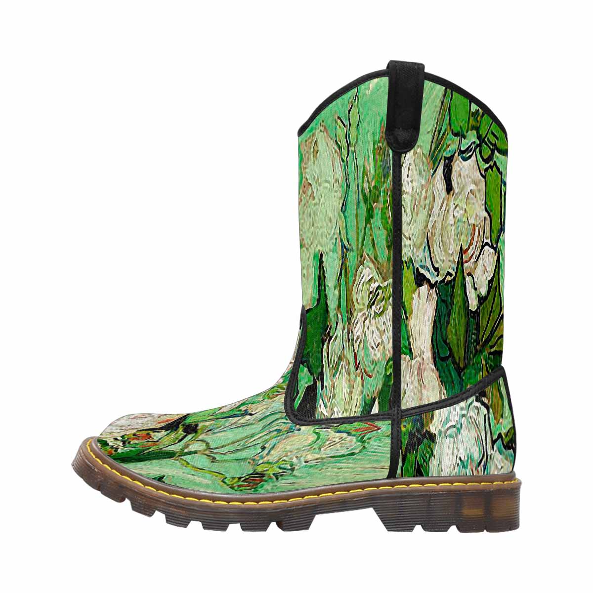 Vintage floral print, western lumber boots Design 45