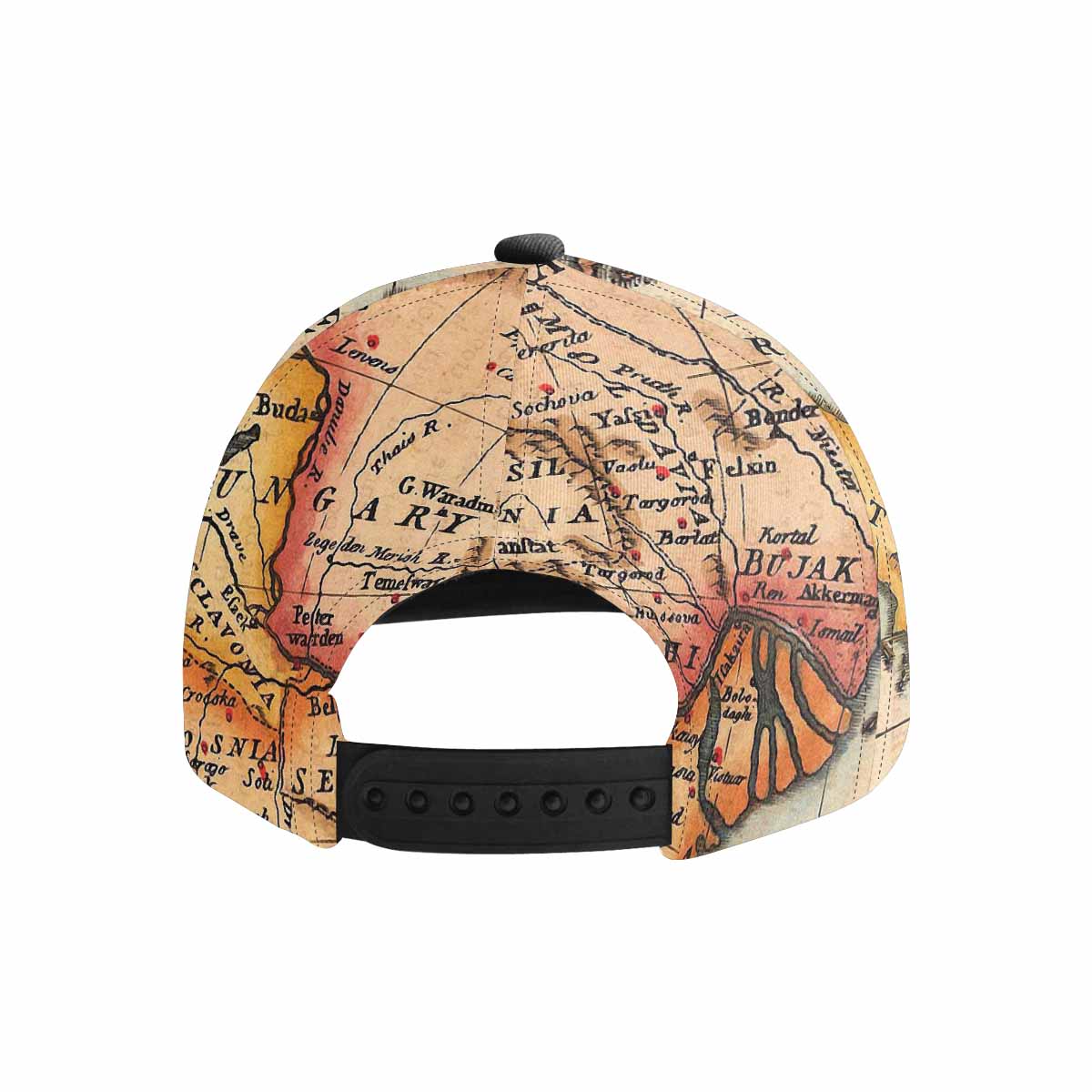 Antique Map design mens or womens deep snapback cap, trucker hat, Design 22