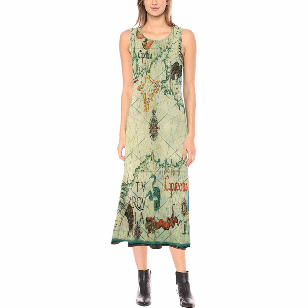 Antique Map chic long dress, Design 27