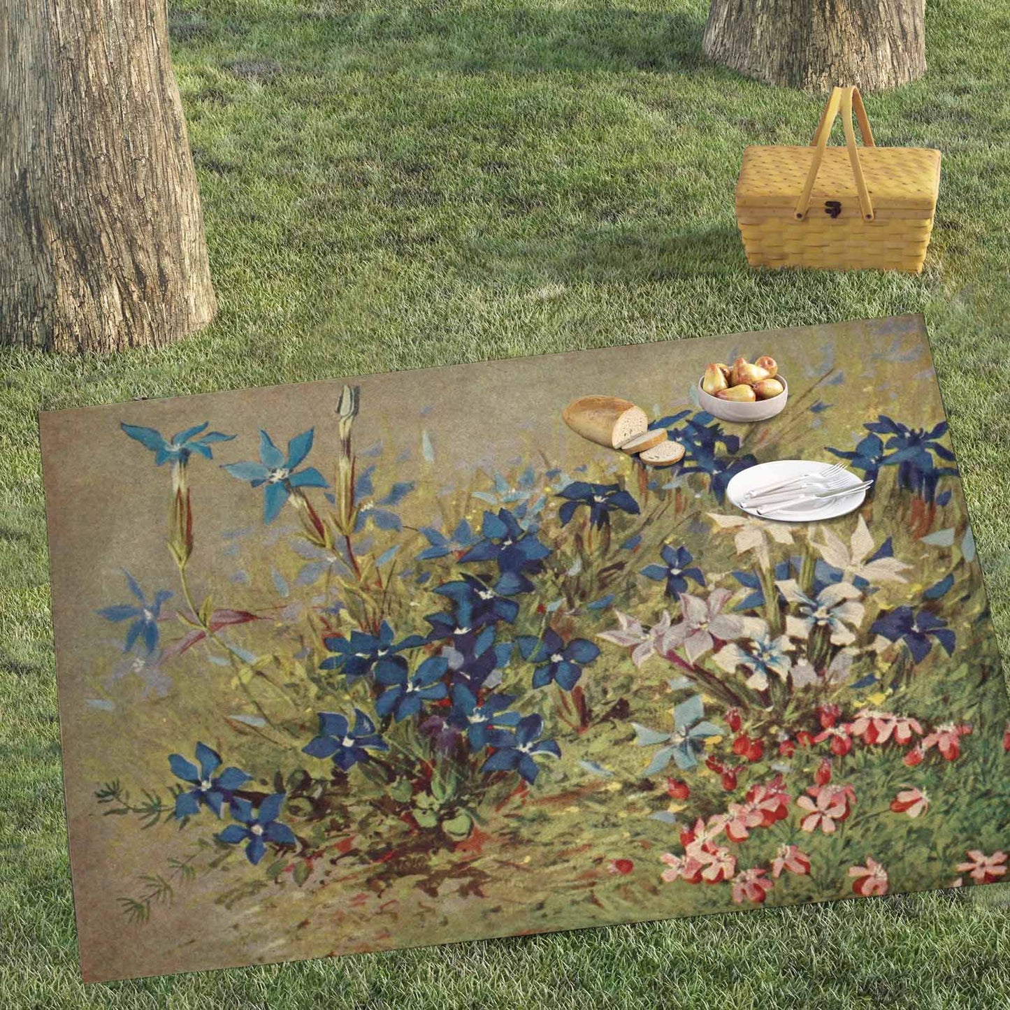 Vintage Floral waterproof picnic mat, 81 x 55in, Design 39