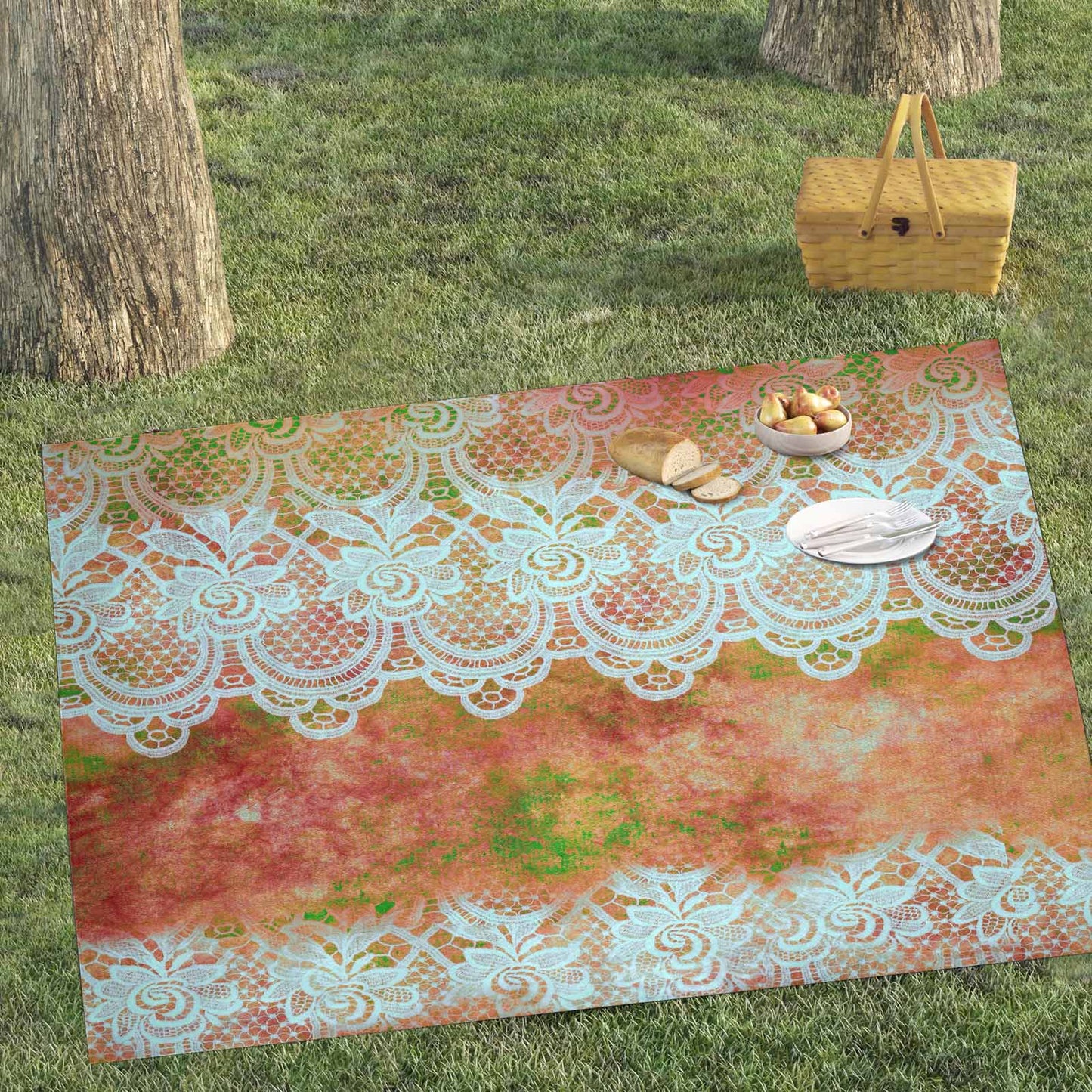 Victorian lace print waterproof picnic mat, 81 x 55in, design 31