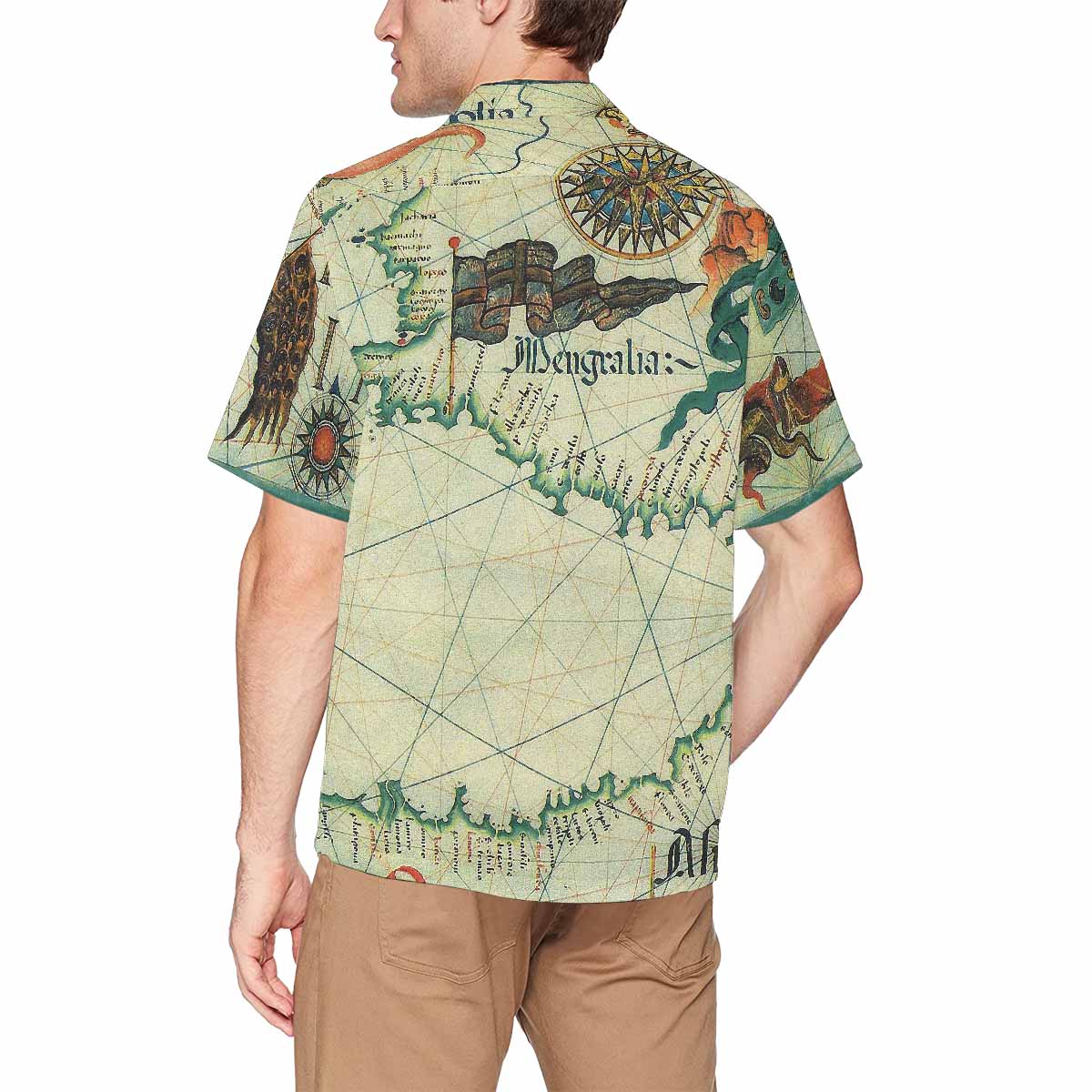 Antique Map design Hawaiian mens shirt, Design 33