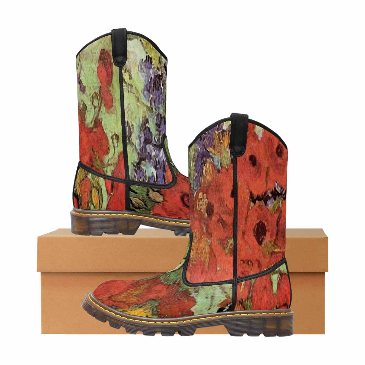 Vintage floral print, western lumber boots Design 47