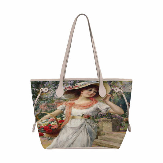 Victorian Lady Design Handbag, Model 1695361, The Flower Garden, BEIGE/TAN TRIM