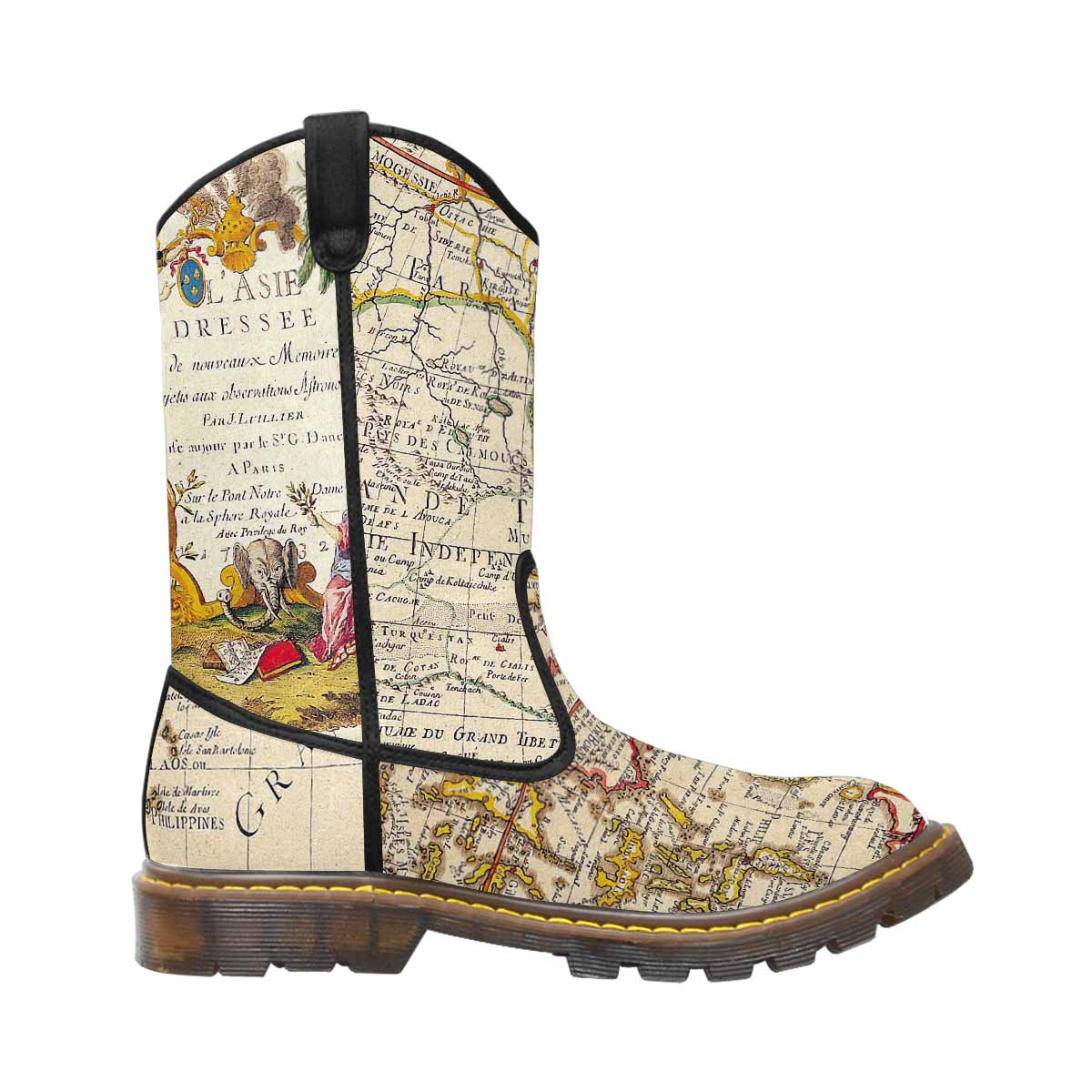 Antique Map design womens western lumber boots, Design 10