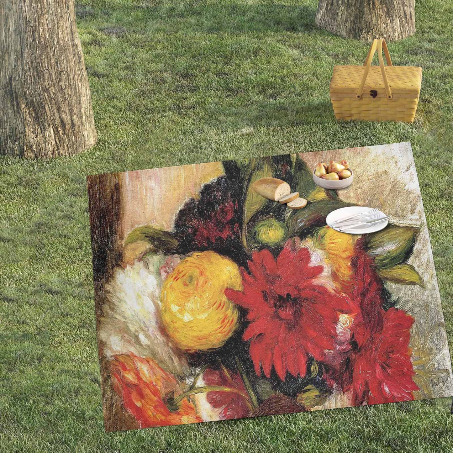 Vintage Floral waterproof picnic mat, 61 x 55in, Design 25