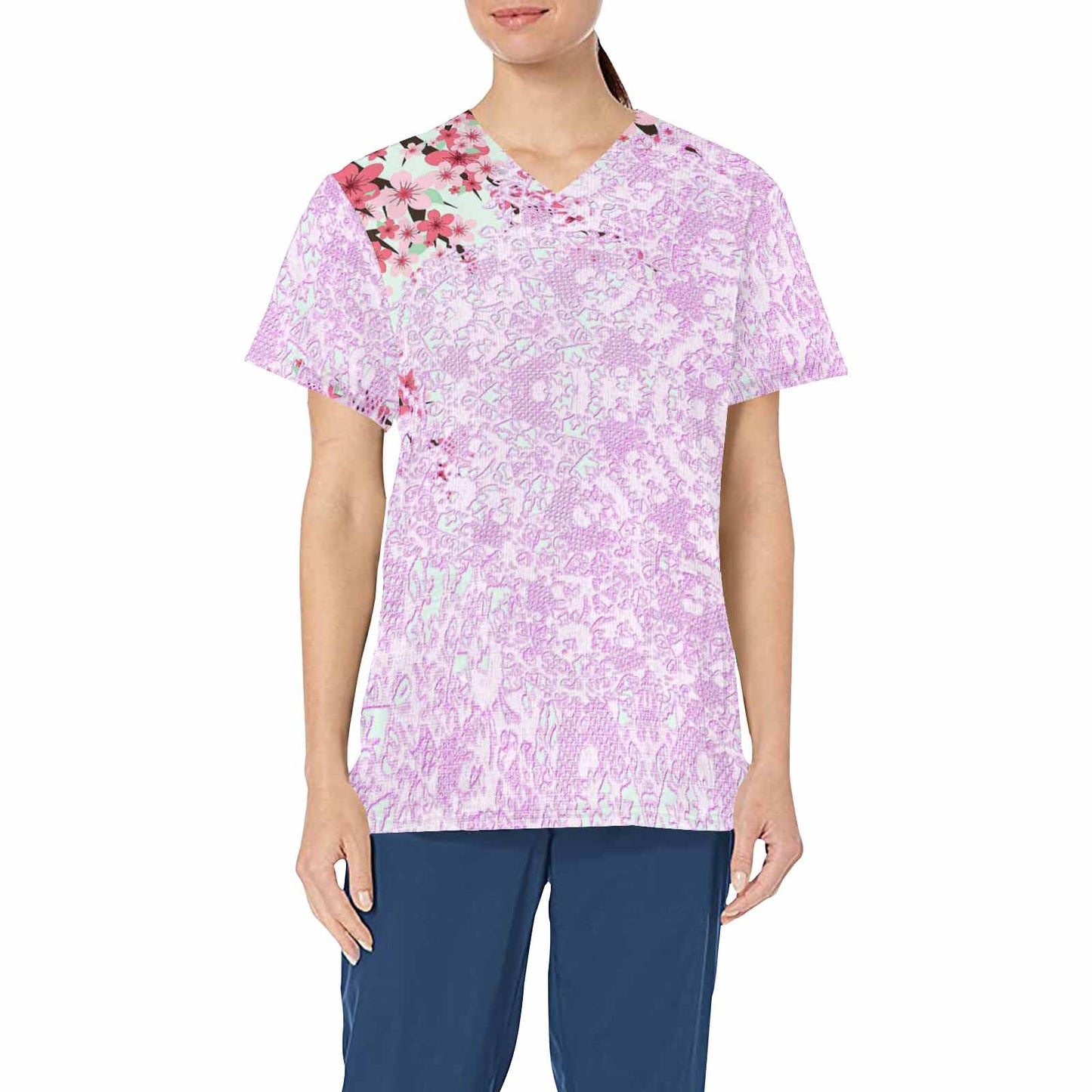 Victorian lace print professional scrubs, nurses scrub, unisex, design 09