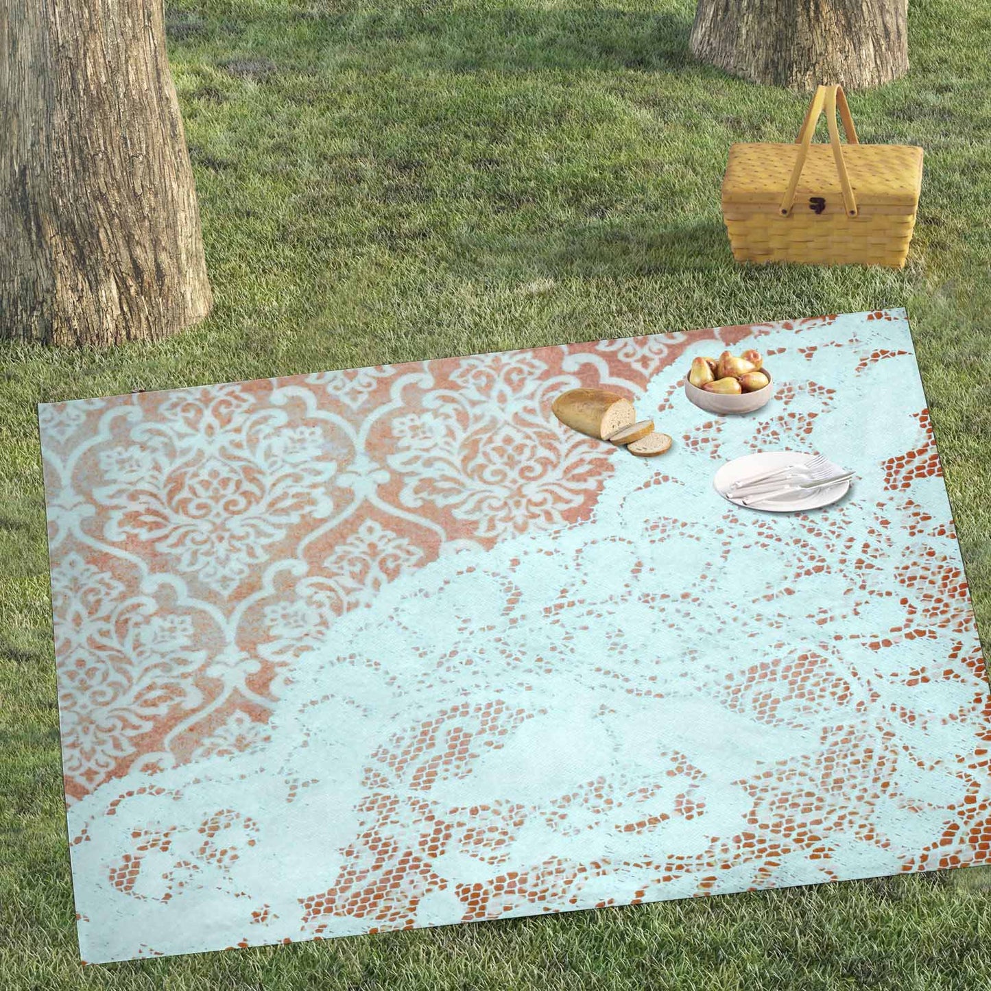 Victorian lace print waterproof picnic mat, 81 x 55in, design 23