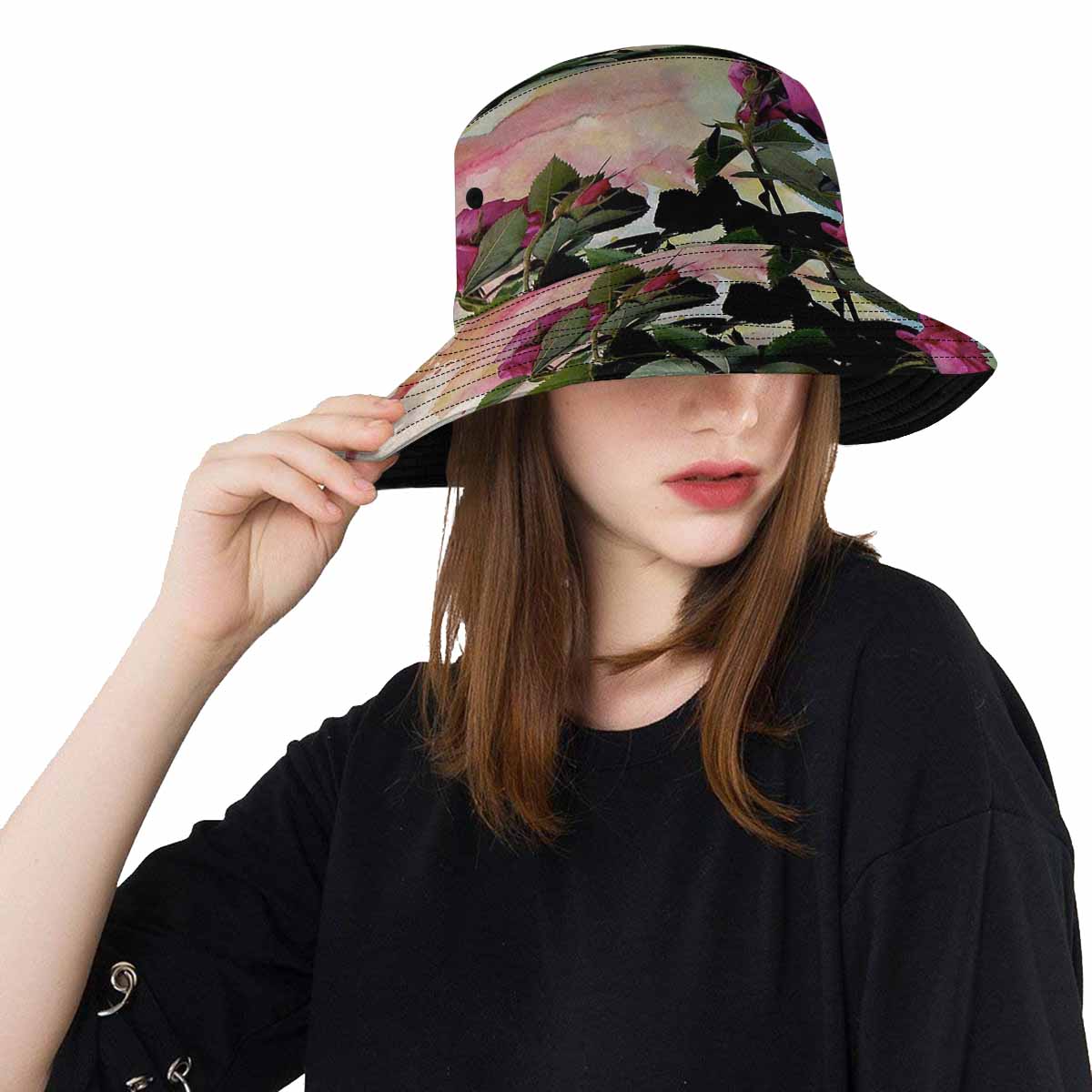 Vintage floral unisex bucket boonie Hat, outdoors hat, Design 21