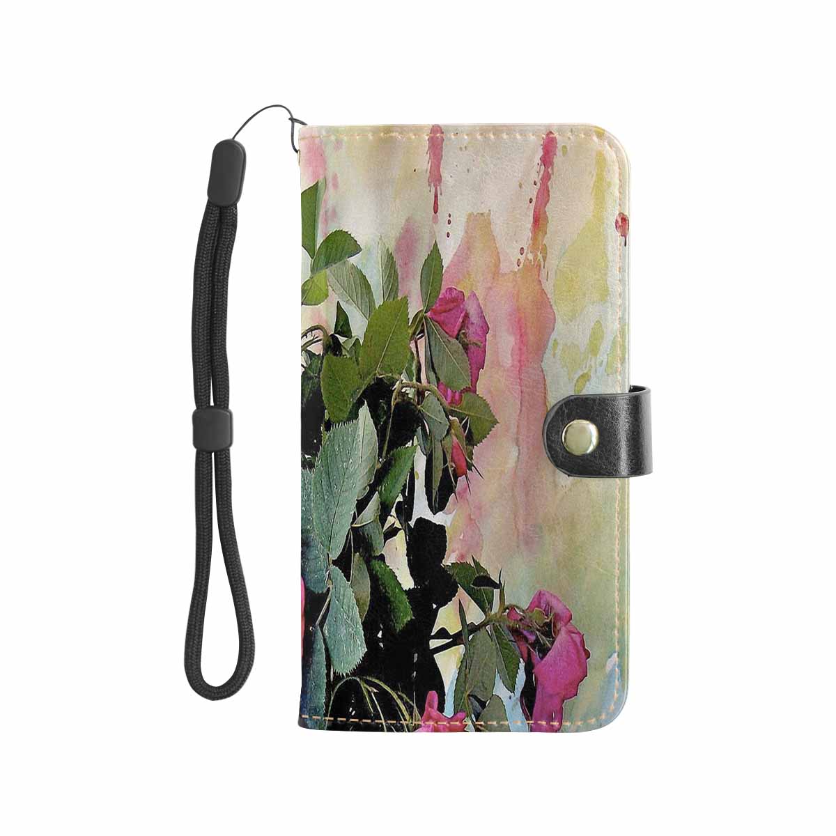 Vintage floral PU leather mobile phone purse, cell phone flip cover, Design 22