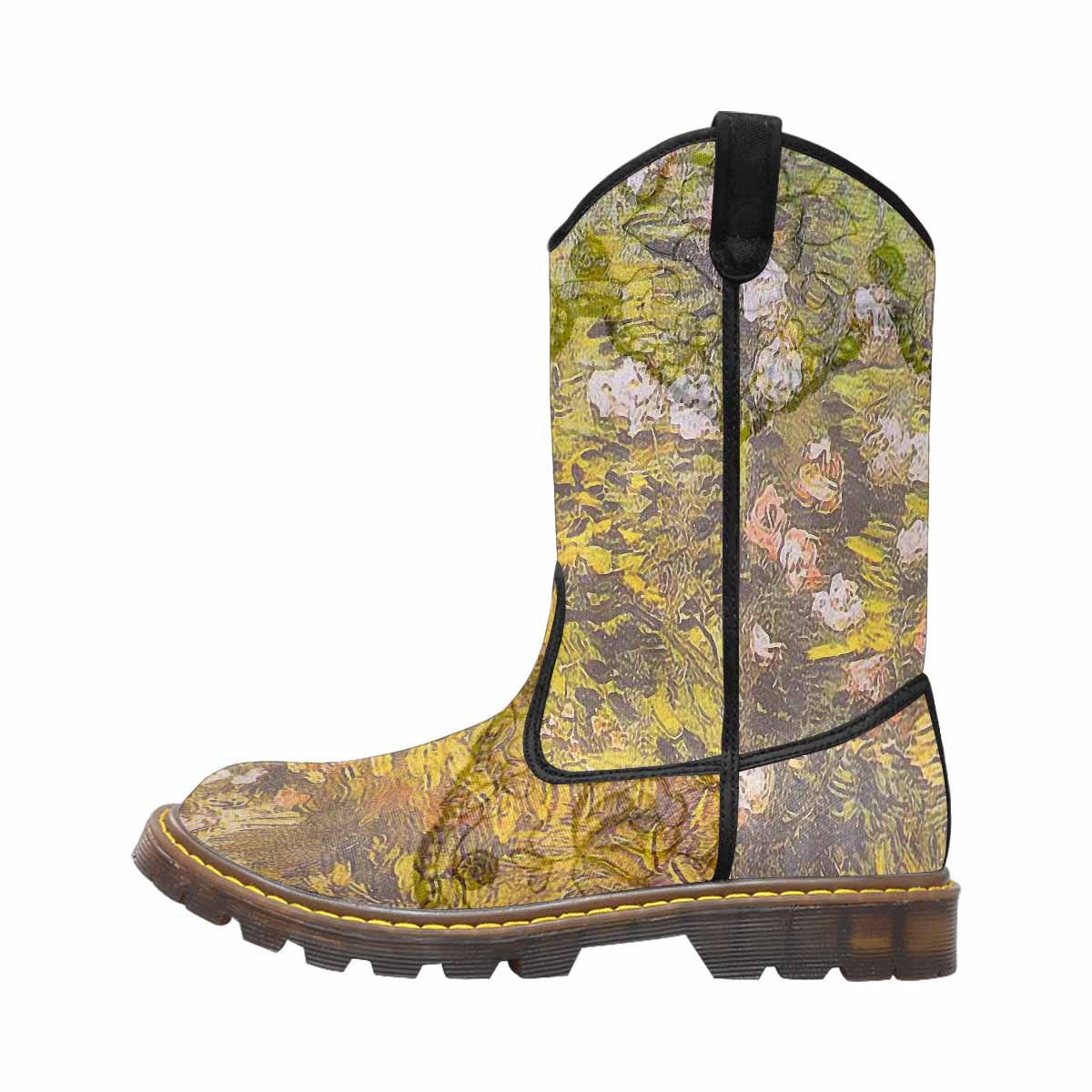 Vintage floral print, western lumber boots Design 05x